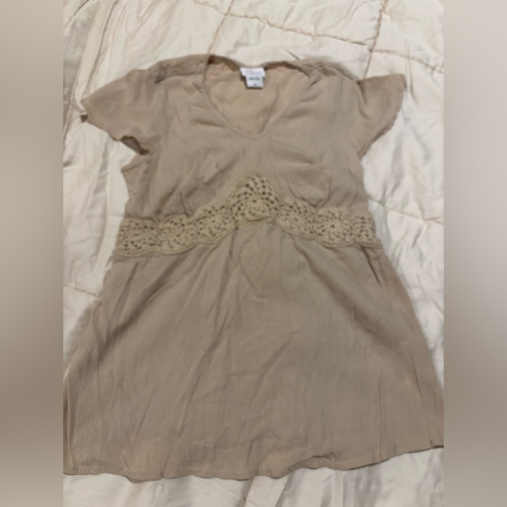 Motherhood Beige Crochet-Waist Maternity Top